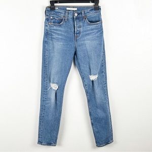 LEVI’S Wedgie Premium Denim Button Fly Intentionally Ripped Jeans, Size 25